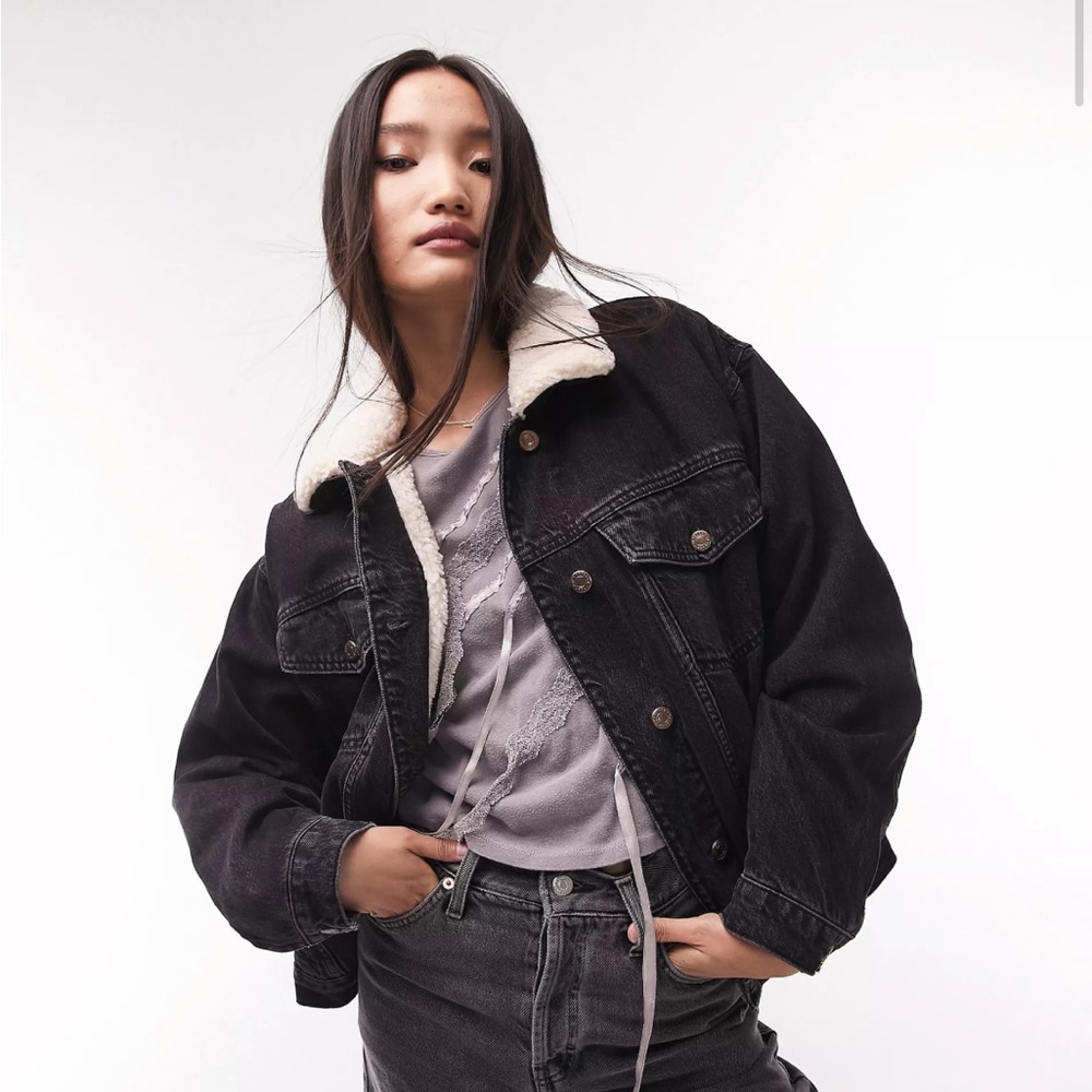 Topshop Oversized Borg Denim Jacket